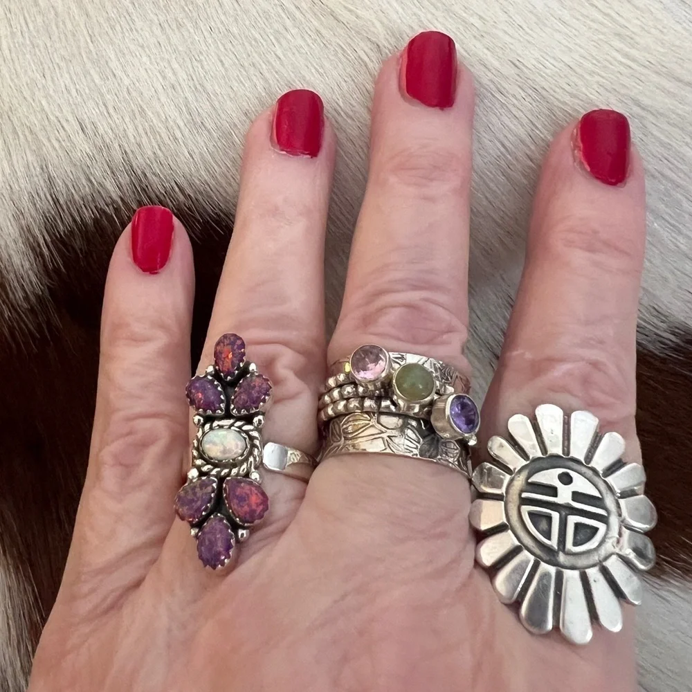 ❤️ Balloon Opal Cluster Navajo  Southwestern Artisan Ring Size Adjustable 6 to 8 - Picture 3 of 14